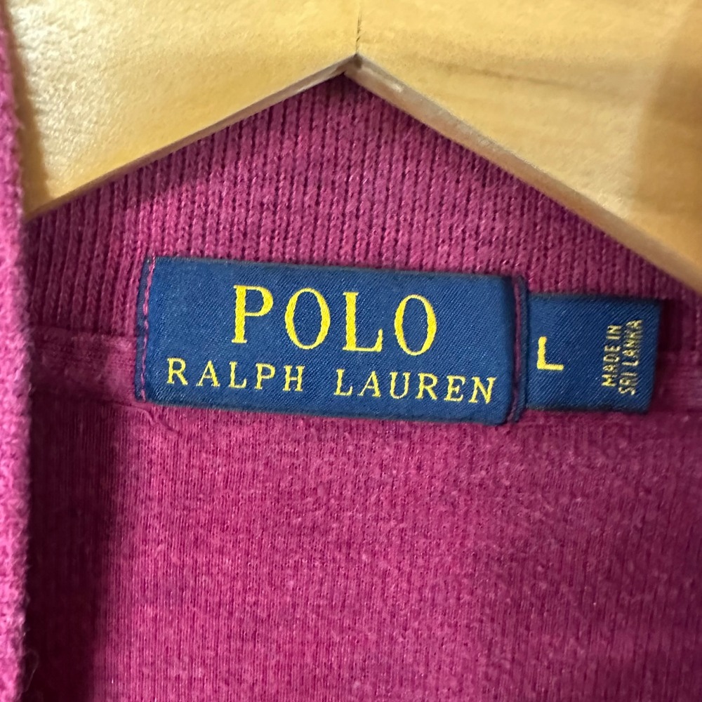 Polo Ralph Lauren Mens Magenta Pink Quarter Zip Ribbed Cotton Pullover Sweater L - Picture 3 of 4